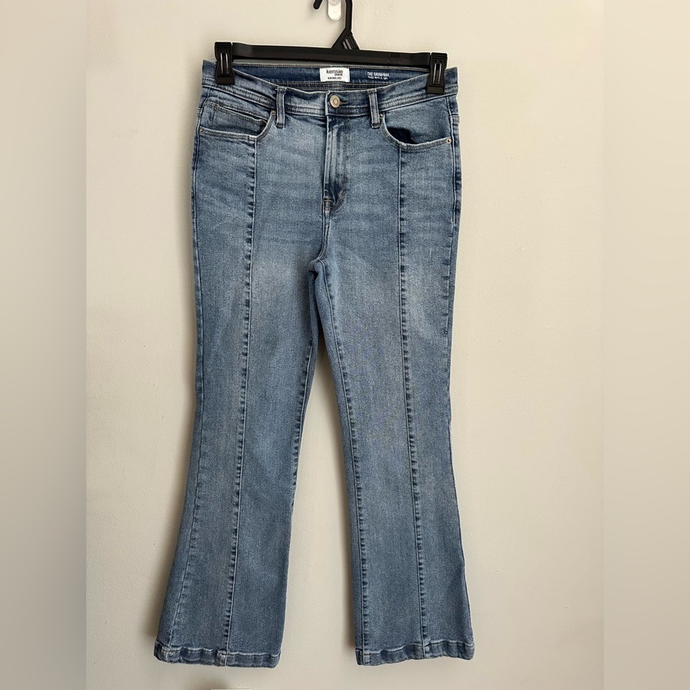 Kensie Jeans Vintage Luxe The Savanna High Rise Flare Stretchy Blue Sz 6/28
